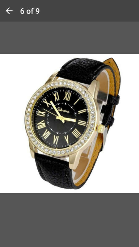 Geneva - Women Rhinestone Analog Leather Quartz Wrist Watch