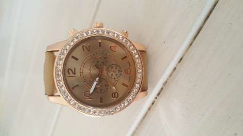 Geneva Luxury Diamond Analog Leather Quartz Wrist Watches - Beige/Khaki