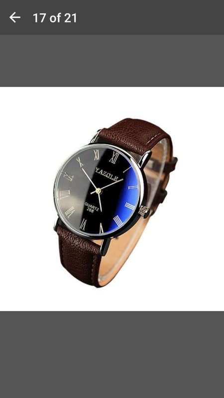 New Luxury Fashion Crocodile Faux Leather Mens Yazole Analog Watch - Brown Leather Blue Dial