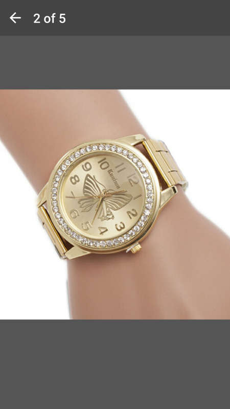 Kanima - Butterfly Pattern Quartz Wrist Hour Bracelet Big Dial Watch - Gold