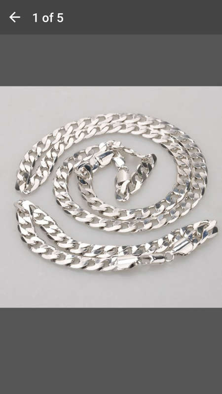 Men's 18K White Gold Filled Set - Curb Chain Necklace (23.6inch )+Bracelet (8.6inch)