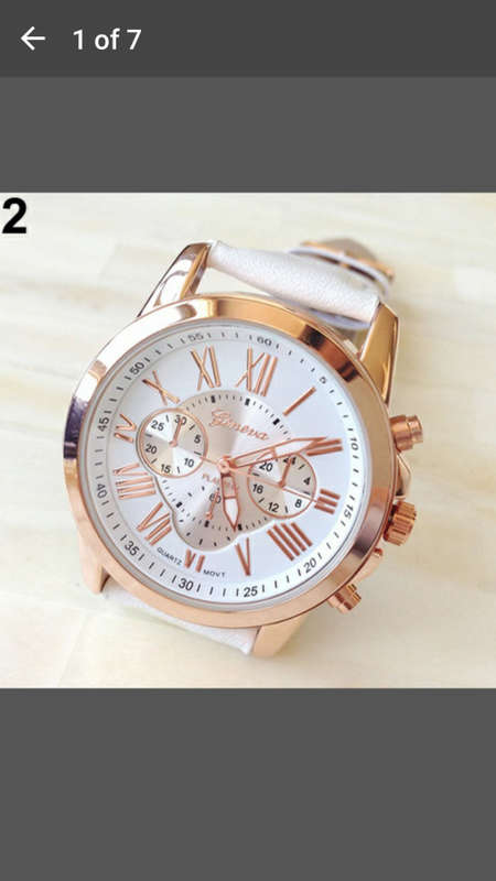 Lady Geneva Platinum Roman Leather Band Analog Quartz Wrist Watch - White