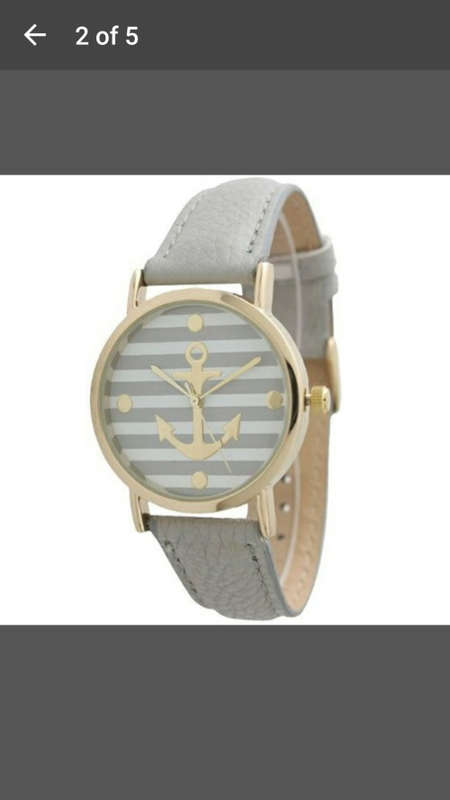 Fashion Women"s Ladies Geneva Striped Anchor Style Grey Leather Watch - Grey