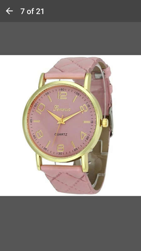 Geneva Checkers Faux Leather Quartz Analog Wrist Watch - Pink