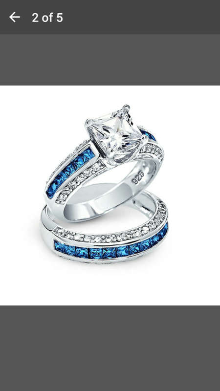 925 Sterling Silver Princess Cut White Sapphire & Blue Topaz Gemstone Wedding - Size 6