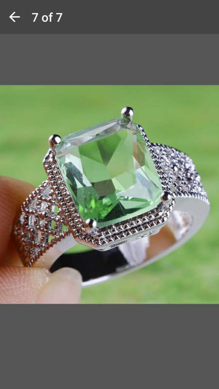 925 Sterling Silver Princess Cut Green Tourmaline Ring - Size 7