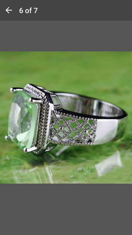 925 Sterling Silver Princess Cut Green Tourmaline Ring - Size 7