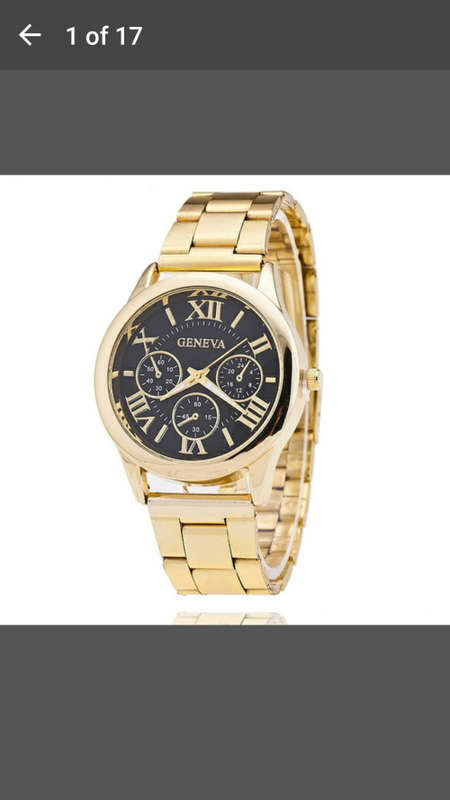 Stainless Steel Geneva Gold Watch Unisex Quartz Wrist watch - Black and Gold