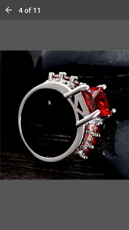 925 Sterling Silver RED Cubic Zircon Ring - BEAUTIFULL Craftmanship - Size 7