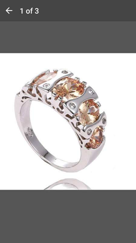 Exquisite 925 Silver Champagne Cubic Zirconia Elegant Woman's Ring Size 7