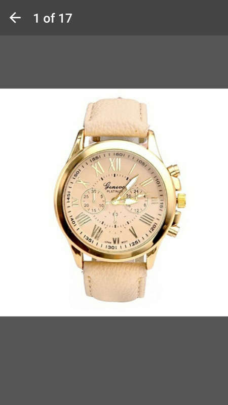 Lady Geneva Platinum Roman Leather Band Analog Quartz Wrist Watch