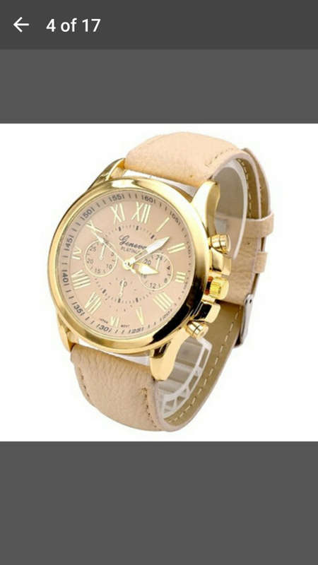 Lady Geneva Platinum Roman Leather Band Analog Quartz Wrist Watch