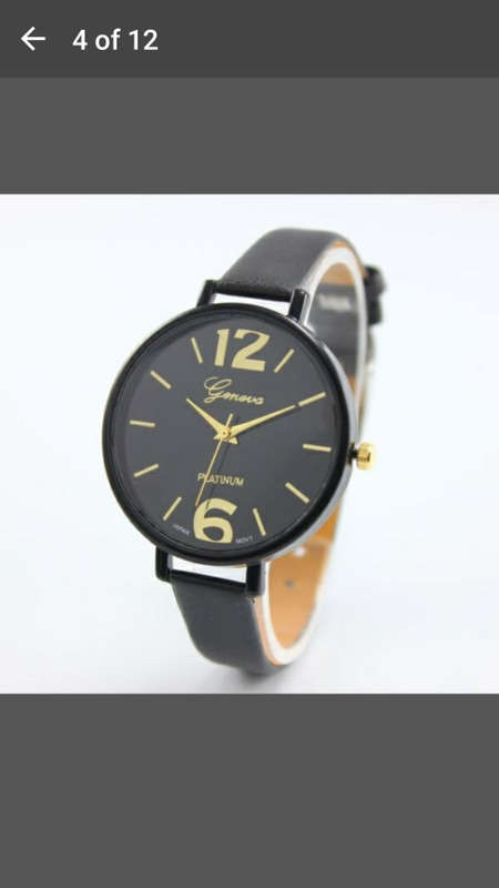 Fashion Geneva Unisex Women Faux Leather Gold Analog Quartz Wrist Watch