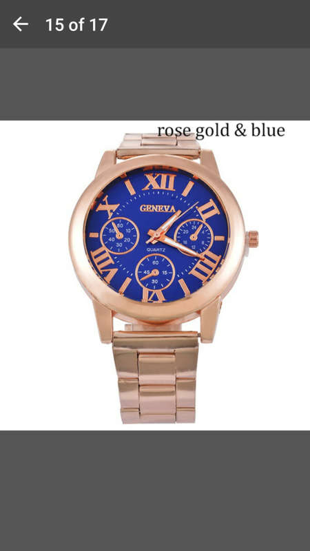 Stainless Steel Geneva Gold Watch Unisex Quartz Wrist watch - Blue and Rose Gold