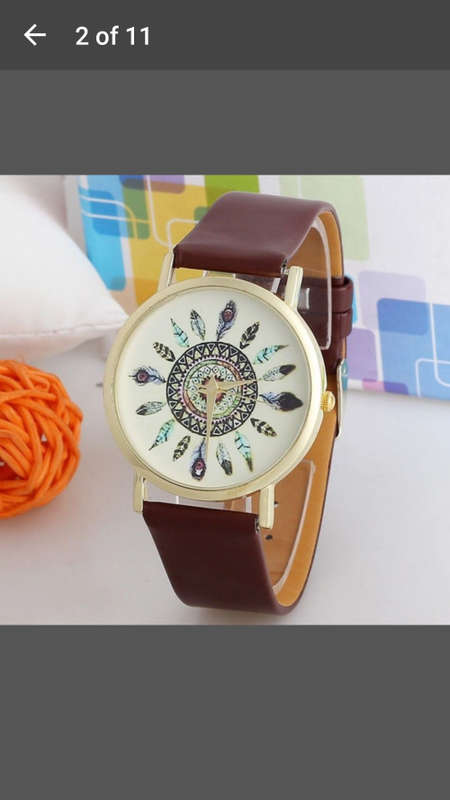 Womens Vintage Feather Dial Leather Band Quartz Analog Unique Wrist Watches - Dark Brown