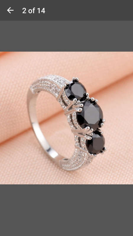 Brand New Jewelry - Silver Plated Black Created Sapphire Ring - Size 6