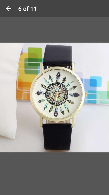 Womens Vintage Feather Dial Leather Band Quartz Analog Unique Wrist Watches