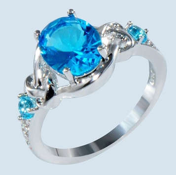 Women 925 Sterling Silver Oval Cut Lake Blue Created Aquamarine Vintage Ring - Size 7