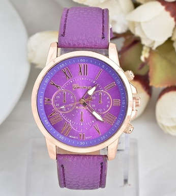 Geneva Roman Numerals Watch Faux Leather Analog Quartz Leisure Wrist Watch