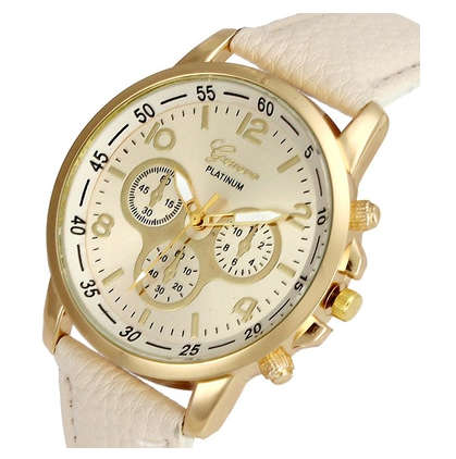 Unisex Casual Geneva Faux Leather Quartz Analog Wrist Watch Watches Magic - Beige