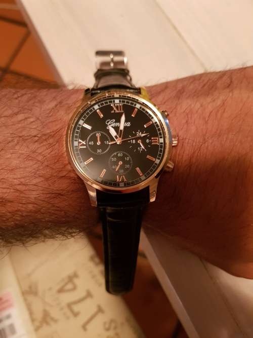 Geneva Platinum Roman Leather Band Analog Quartz Wrist Watch