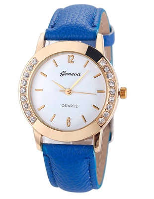 Geneva - Women Diamond Analog Leather Quartz Wrist Watch
