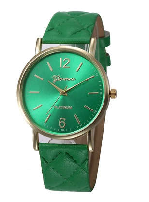 Women's Fashion Geneva Checkers Leather strap dial Quartz casual bracelet Watch
