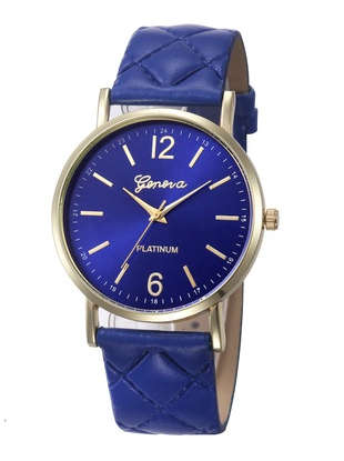 Women's Fashion Geneva Checkers Leather strap dial Quartz casual bracelet Watch
