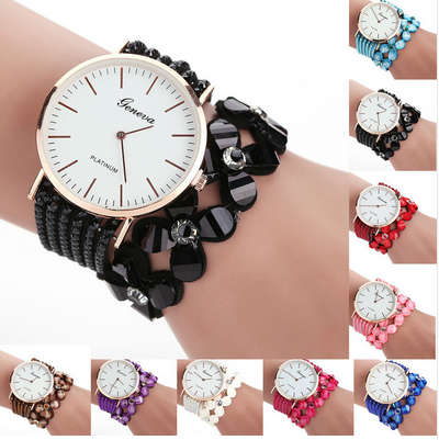 Ladies elegant crystal diamond flower quartz watch white