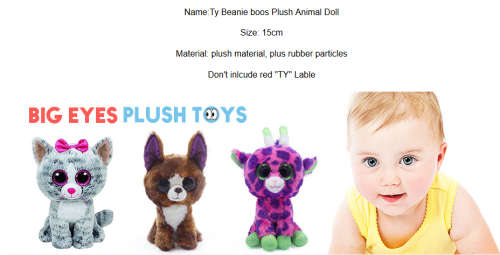 Ty Beanie Boos  Plush Toy Birthday Gift Stuffed & Plush Animals 15cm Big Eyes Monkey