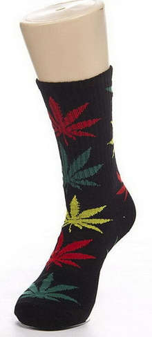 Weed leaf socks Men's Ladies Maple Leaf Socks Long Skateboard Hip-hop Male Woman white green
