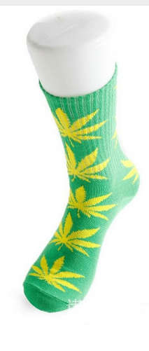Weed leaf socks Men's Ladies Maple Leaf Socks Long Skateboard Hip-hop Male Woman white green