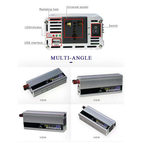 2000W 220V Silver Inverter Car Battery Converter Electrical Switch