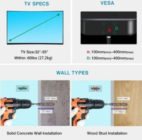 6 Way Tilt TV Wall Bracket 32 to 55`