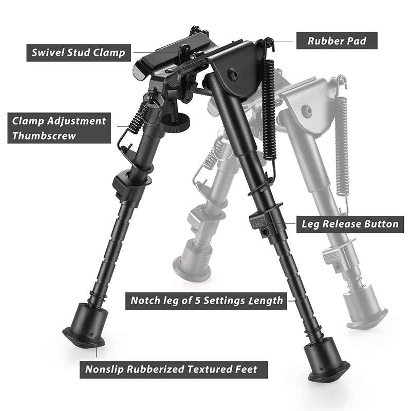 Adjustable Rifle Bipod Spring Return Stand 1X