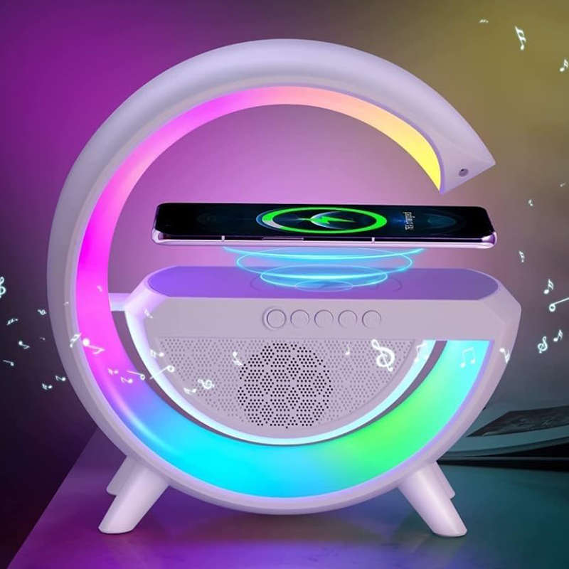 G Shape Bluetooth Speaker with FM Radio, Ambient Light Stand, Night Radio Music Sync Fast Charging 7