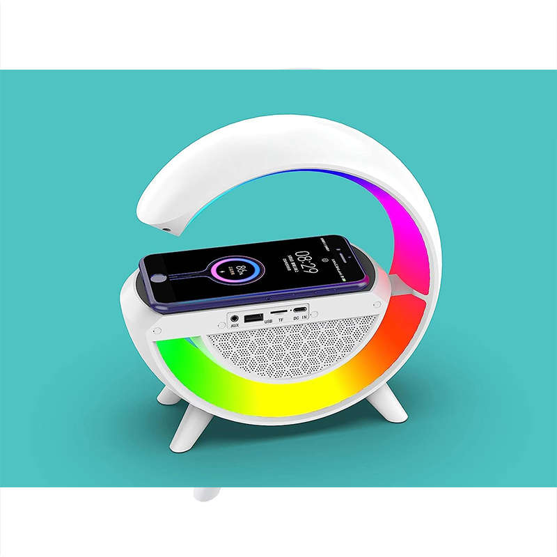 G Shape Bluetooth Speaker with FM Radio, Ambient Light Stand, Night Radio Music Sync Fast Charging 7