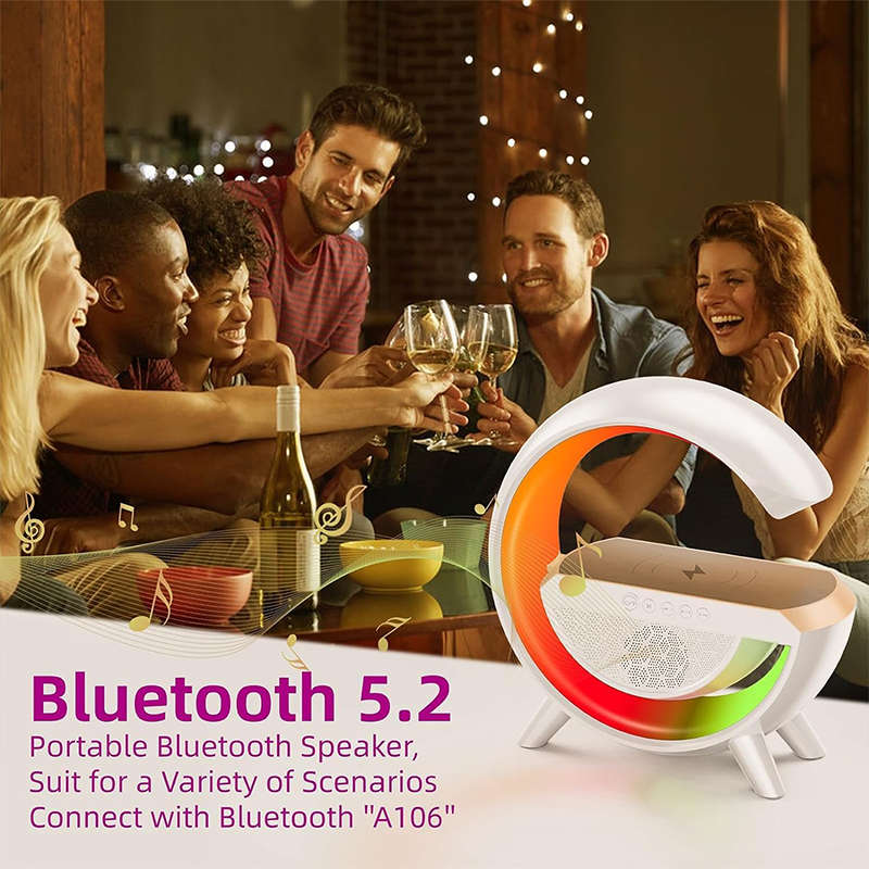 G Shape Bluetooth Speaker with FM Radio, Ambient Light Stand, Night Radio Music Sync Fast Charging 7