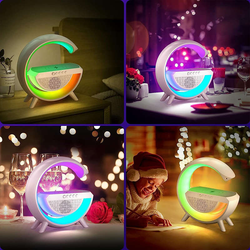 G Shape Bluetooth Speaker with FM Radio, Ambient Light Stand, Night Radio Music Sync Fast Charging 7