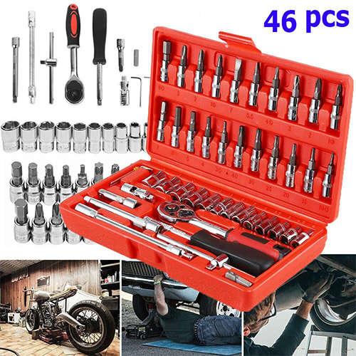 46pcs quarter Inch Socket Set Auto Repair Tools Ratchet Set Torque Wrench Combination Drill Bits