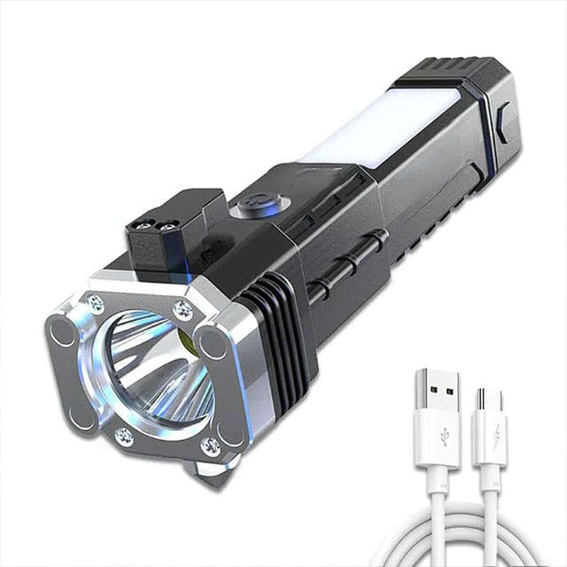 Led Flashlight With Emergency Window Breaker And Side Light