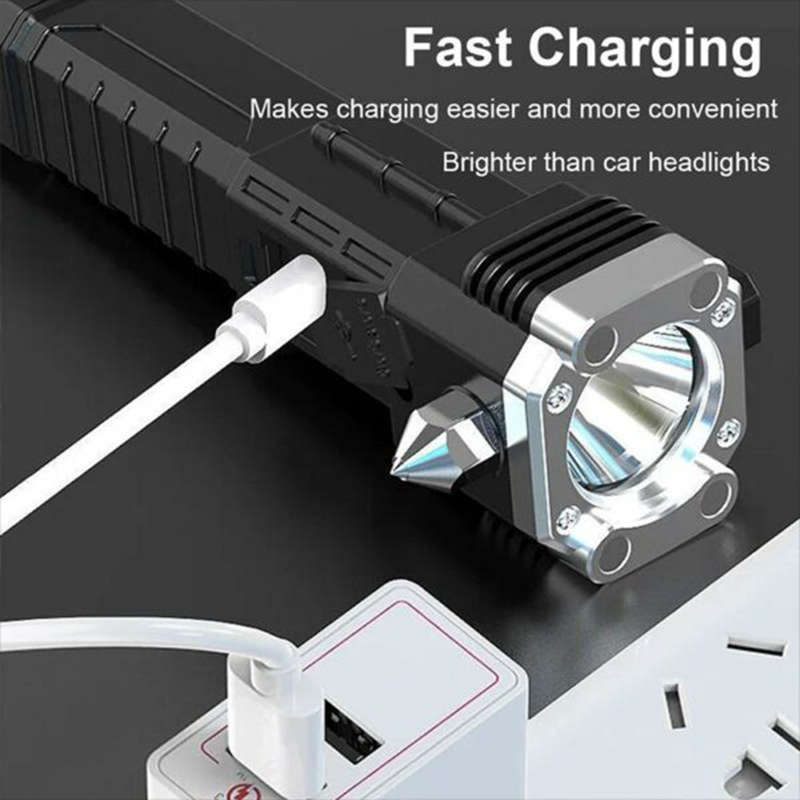 Led Flashlight With Emergency Window Breaker And Side Light