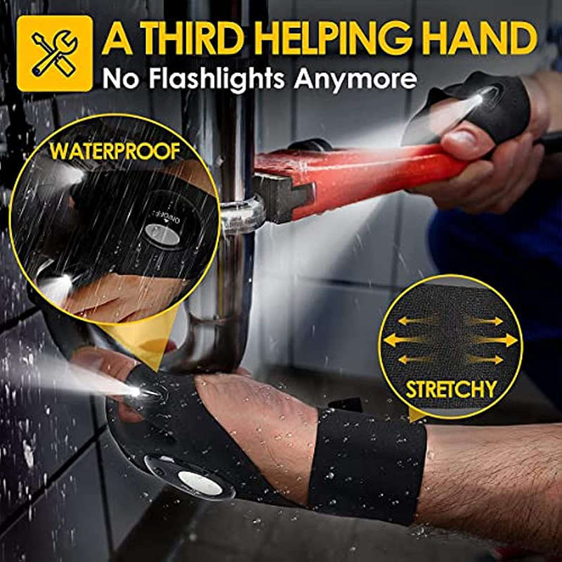 1 Pair (Left + Right Hand) Led Flashlight Gloves Hands-Free Fingerless Light Glove Auxiliary Repair