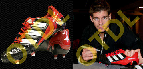 STEVEN GERRARD SIGNED FOOTBALL BOOT + PLUS 2005 CHAMPIONS LEAGUE FINAL REPLICA MEDAL