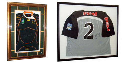 SPRINGBOK JERSEY AND SHARKS JERSEY BOTH SIGNED BY JOHN SMIT