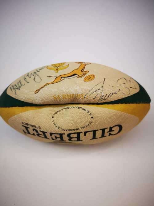 Signed mini rugby ball.