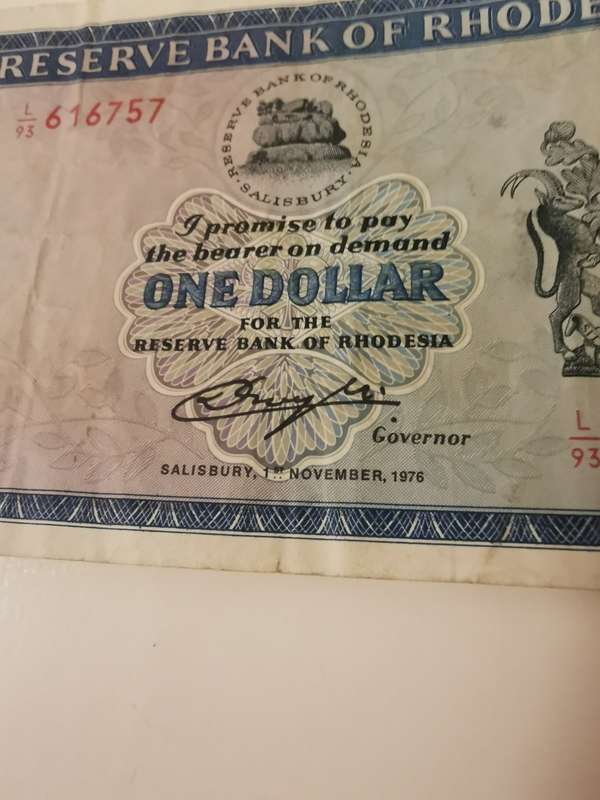 Reserve Bank of Rhodesia One dollar note - November 1976