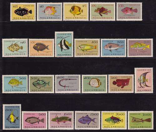 RARE MOCAMBIQUE FISH SET COMPLETE TO 30$00 - MISSING ONLY THE TOP VALUE - MOUNTED MINT - SELDOM SEEN