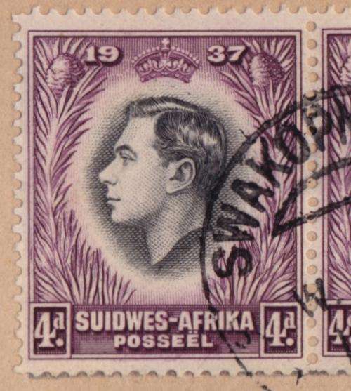 SWA 1937 CORONATION FDC with variety RE-ENTRY on 4d Afrikaans stamp RARE!!!
