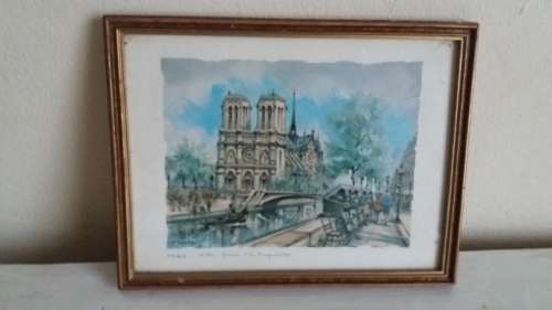 Small Old Framed Print of Notre Dame, Paris